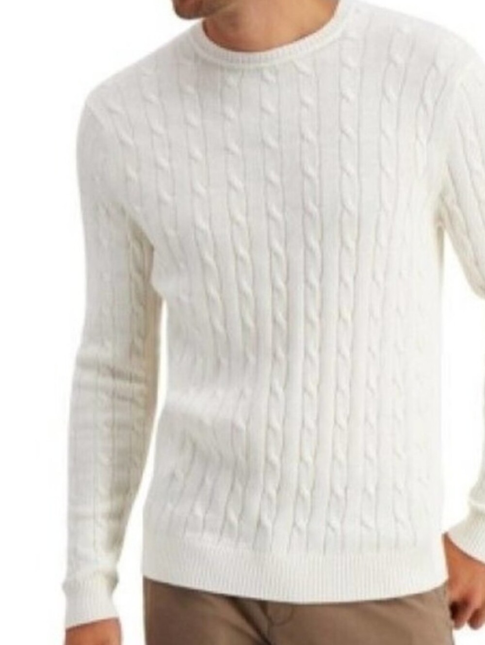 Club Room Men's Classic Cable Knit Crewneck Sweater - Winter White